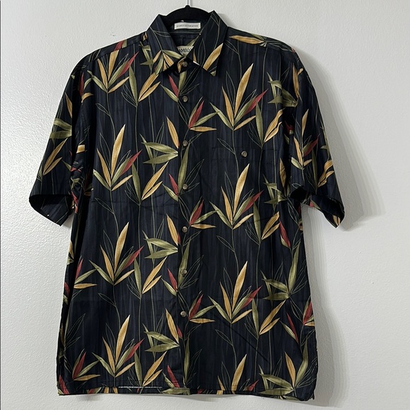 Vintage Bamboo Cay Men's Black Tropical Leaf Print Shirt - Picture 1 of 2